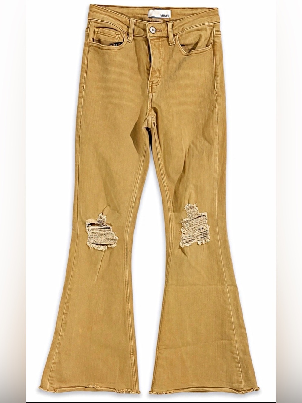 VERVET BY FLYING MONKEY Distressed Flare Jeans - Mustard